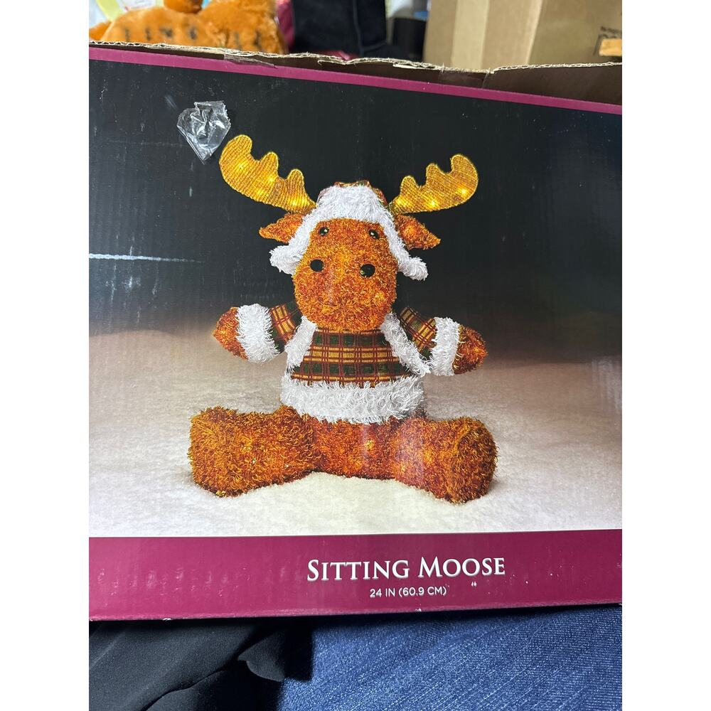 Trimming Traditions Sitting Moose Wearing Plaid Jacket‎ 24 in